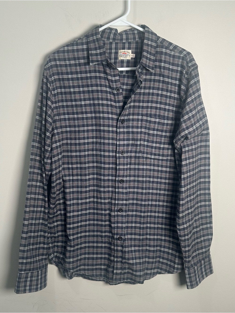 Faherty Flannel Mens Medium Long Sleeve Shirt Blue Fall Lightweight 100% Cotton